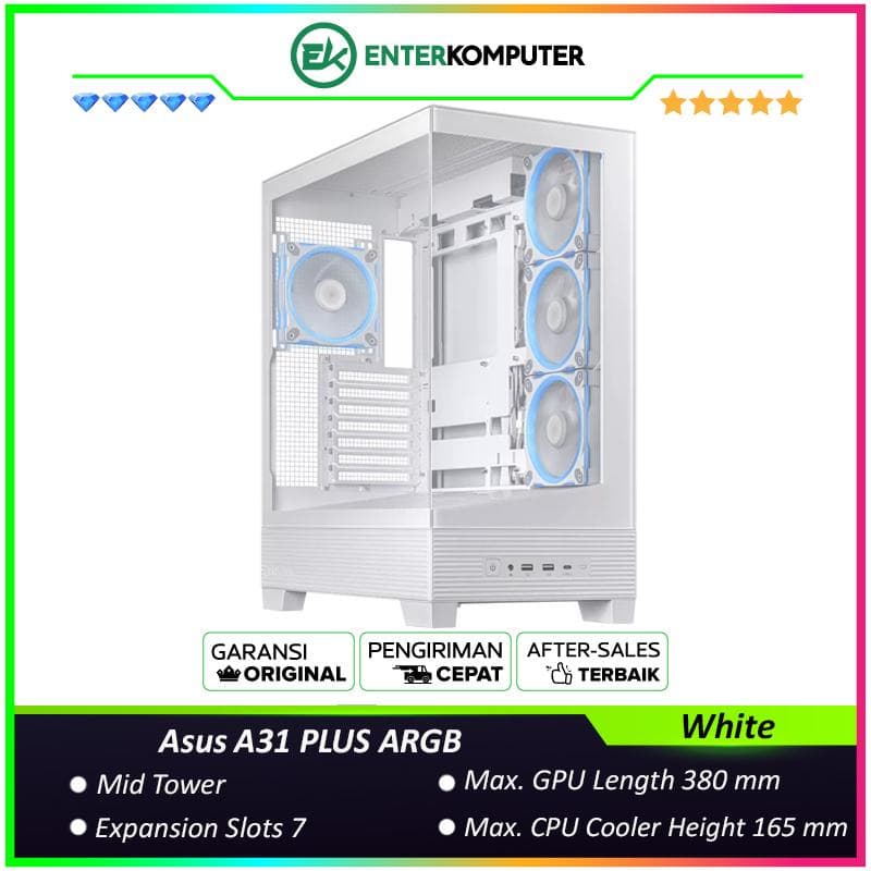Asus A31 PLUS ARGB White Boundless Panoramic View ATX Case - foto 1