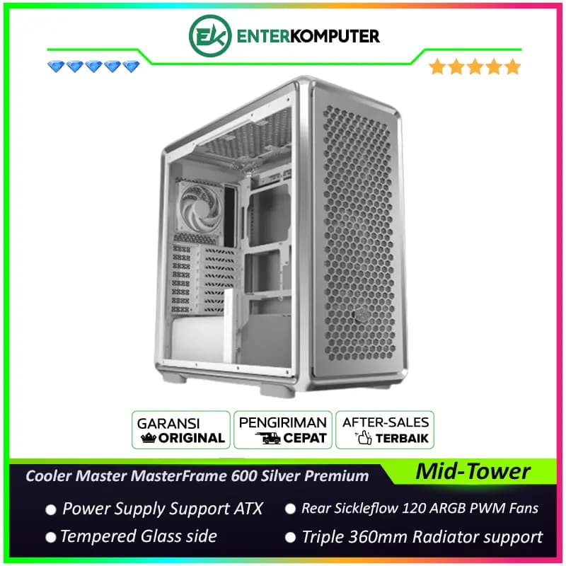 Cooler Master MasterFrame 600 Silver Premium Open-Frame Mid-Tower ATX Case - foto 1