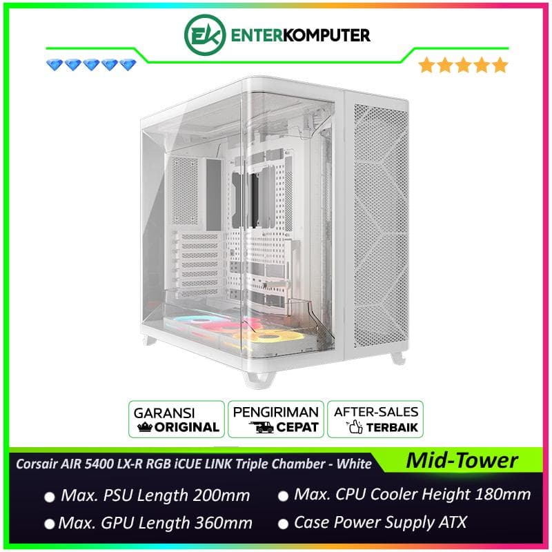 Corsair AIR 5400 LX-R RGB iCUE LINK Triple Chamber Mid-Tower PC Case - White - foto 1