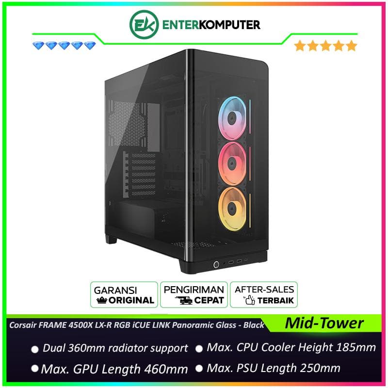 Corsair FRAME 4500X LX-R RGB iCUE LINK Panoramic Glass Mid-Tower PC Case - Black - foto 1