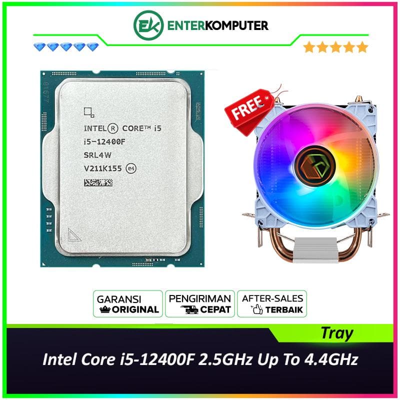 Intel Core i5-12400F 2.5GHz Up To 4.4GHz - Cache 18MB [Tray] Socket LGA 1700 - Alder Lake Series - NEW UNIT - 1 Years Warranty (Free!!! CUBE GAMING WIND V2 - 2 Copper Heat Pipes - Mirror RGB TOP Cover - Gaming CPU Cooler Rainbow Led) - foto 1
