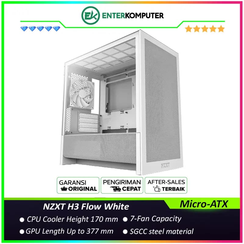 NZXT H3 Flow White Micro-ATX Airflow Case - foto 1