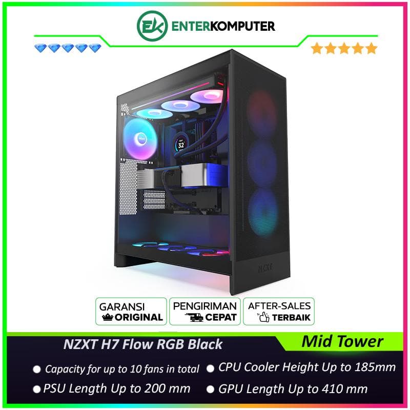 NZXT H7 Flow RGB Black - Mid-Tower Airflow Case with RGB Fans - foto 1