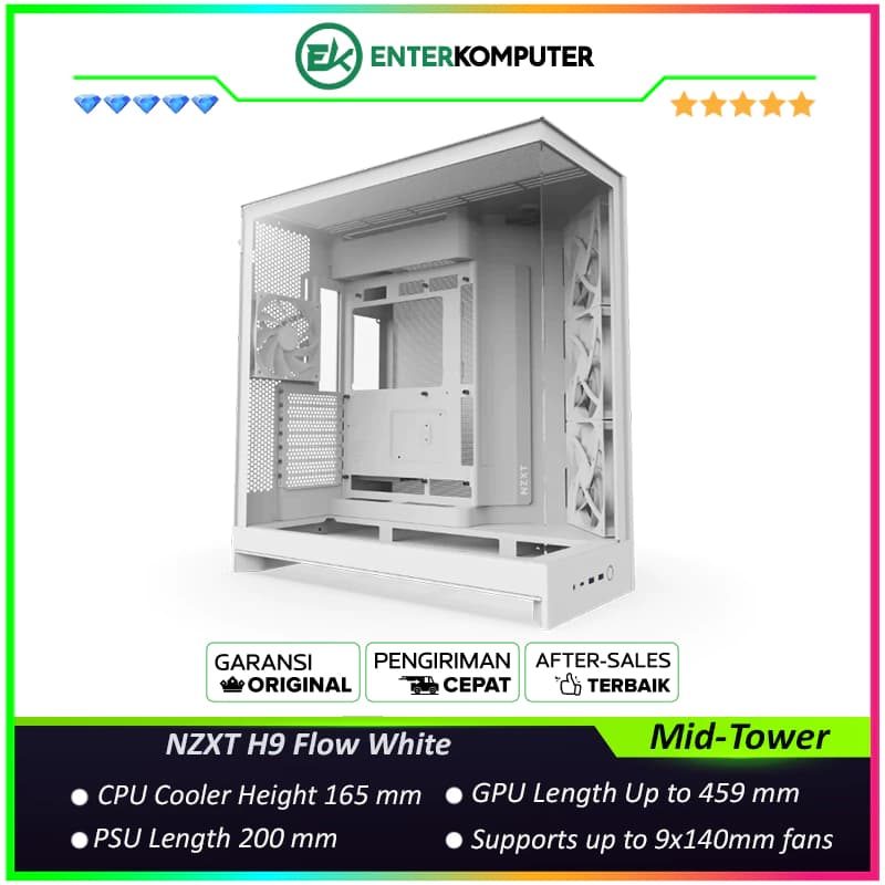 NZXT H9 Flow White - Large Dual-Chamber Mid-Tower ATX Airflow Case - foto 1
