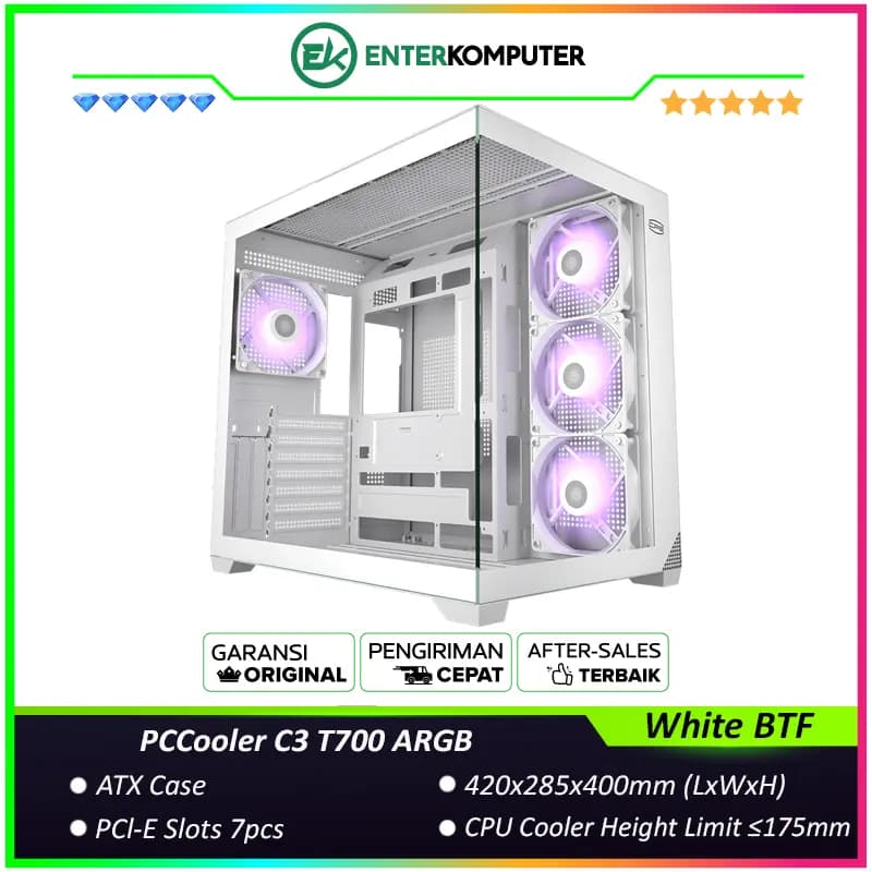 PCCooler C3 T700 ARGB White BTF Panoramic Window Case - foto 1