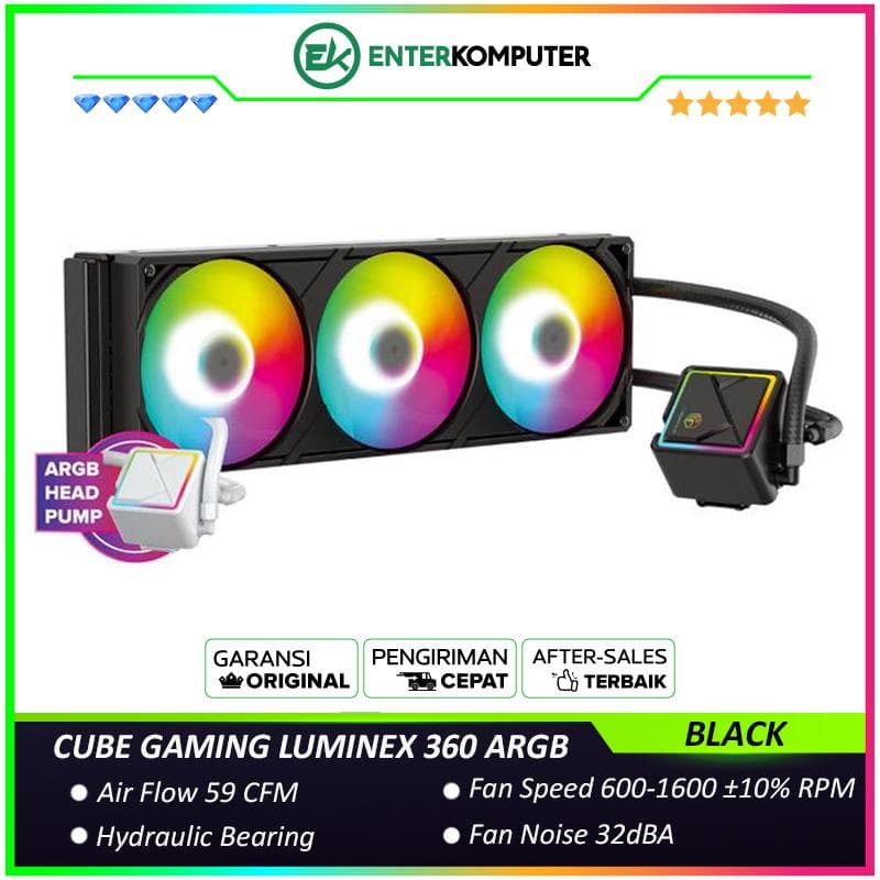 CUBE GAMING LUMINEX 360 ARGB BLACK PERFORMANCE FAN Liquid Cooler - 3x 120 PWM ARGB Fan with ARGB Lighting Pump Head - foto 1