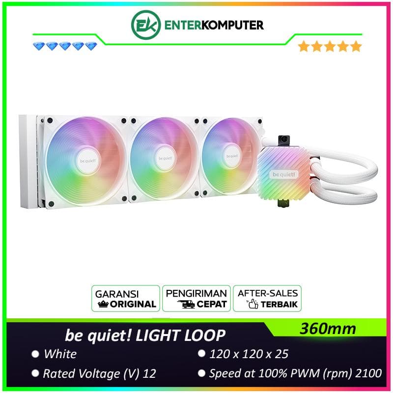 be quiet! LIGHT LOOP 360mm White - Peak Performance and lighting - Impressively High Cooling Performance with Uniquely illuminated ARGB Cooling Block - 3x Light Wings LX 120mm PWM high-speed White - foto 1
