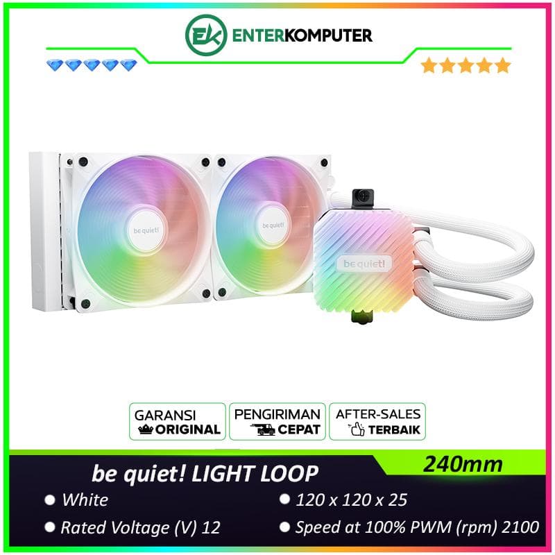 be quiet! LIGHT LOOP 240mm White - Peak Performance and lighting - Impressively High Cooling Performance with Uniquely illuminated ARGB Cooling Block - 2x Light Wings LX 120mm PWM high-speed White - foto 1