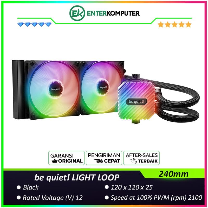 be quiet! LIGHT LOOP 240mm - Peak Performance and lighting - Impressively High Cooling Performance with Uniquely illuminated ARGB Cooling Block - 2x Light Wings LX 120mm PWM high-speed - foto 1