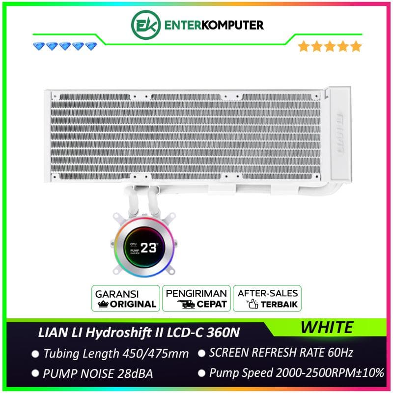 LIAN LI Hydroshift II LCD-C 360N WHITE with 2.1” IPS 60Hz LCD Screen - Enhanced Compatibility - Boldly Unique, Brilliantly Upgraded & Better Performance - Side-Mounted Design with Optimized Cable Managment - foto 1