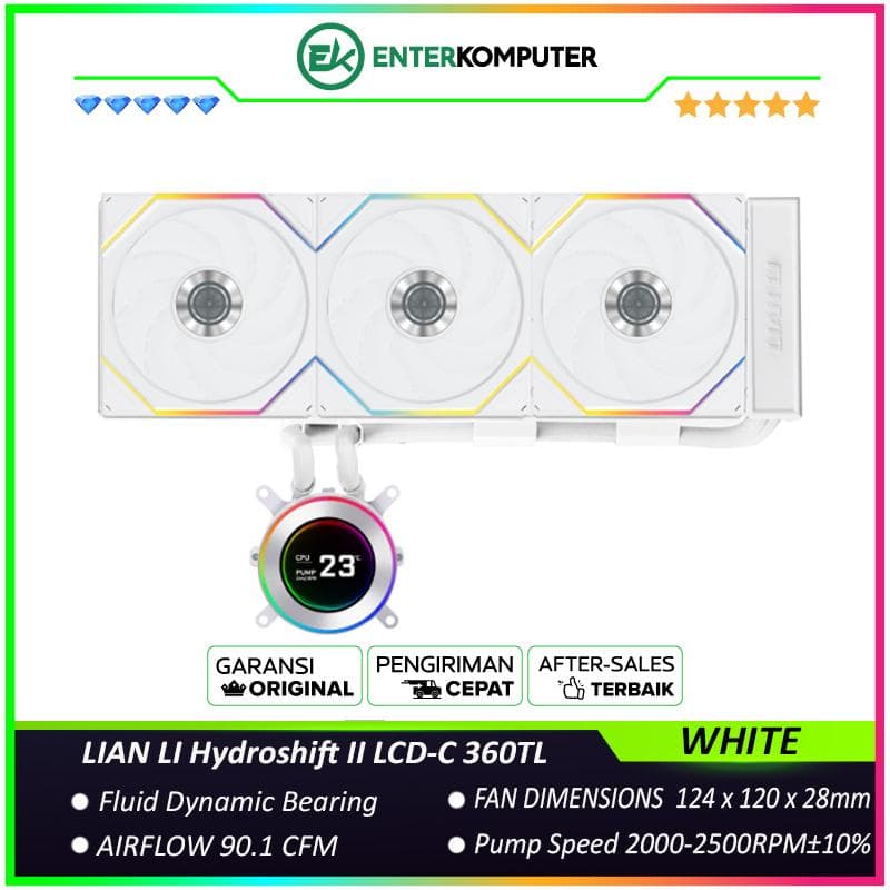 LIAN LI Hydroshift II LCD-C 360TL WHITE with 2.1” IPS 60Hz LCD Screen - Enhanced Compatibility - Boldly Unique, Brilliantly Upgraded & Better Performance - Side-Mounted Design with Optimized Cable Managment - foto 1