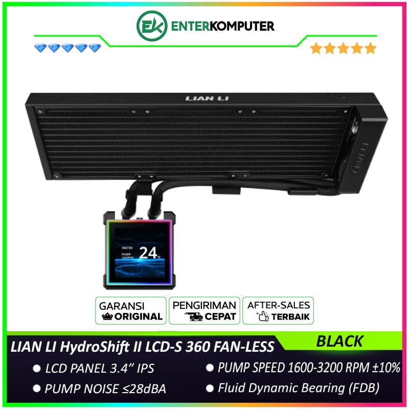 LIAN LI HydroShift II LCD-S 360 FAN-LESS BLACK with 3.4 IPS 60Hz LCD Screen - Improved Performance - Uniquely Cool, Now Reimagined - Magnetic Hot-swap Display - Side-Mounted Design with Optimized Cable Managment - foto 1
