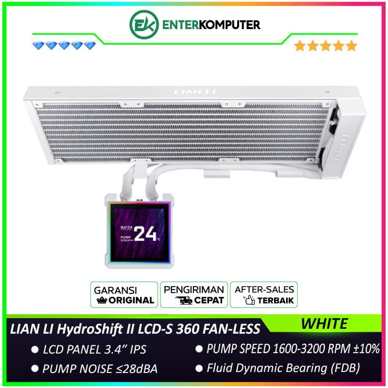 LIAN LI HydroShift II LCD-S 360 FAN-LESS WHITE with 3.4 IPS 60Hz LCD Screen - Improved Performance - Uniquely Cool, Now Reimagined - Magnetic Hot-swap Display - Side-Mounted Design with Optimized Cable Managment - foto 1