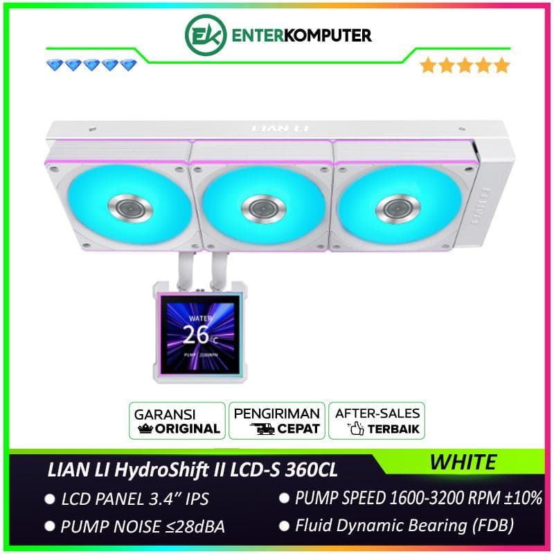 LIAN LI HydroShift II LCD-S 360CL WHITE with 3.4 IPS 60Hz LCD Screen - Improved Performance - Uniquely Cool, Now Reimagined - Magnetic Hot-swap Display - Side-Mounted Design with Optimized Cable Managment - foto 1