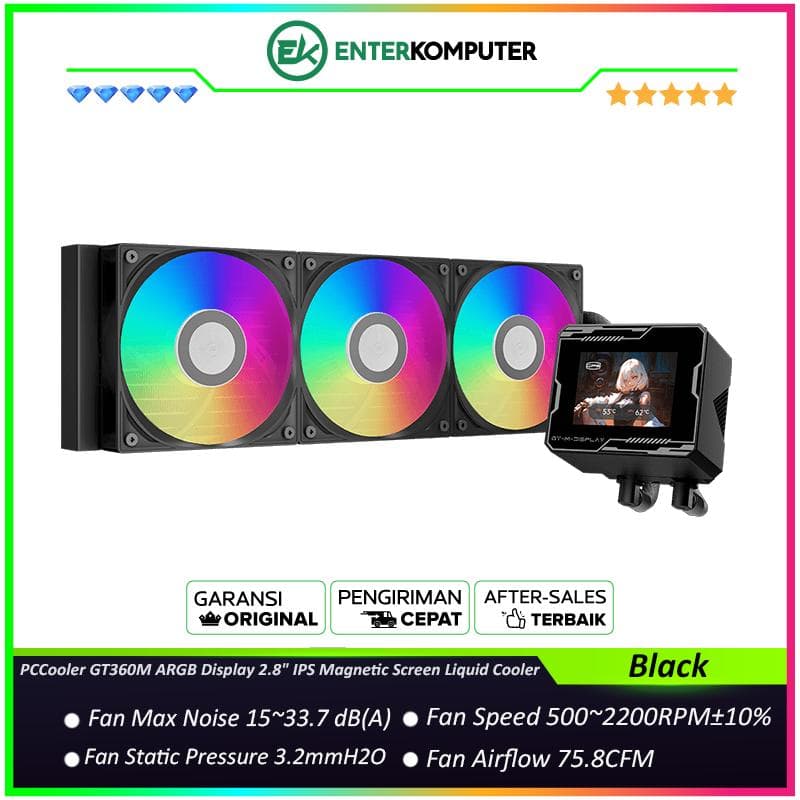 PCCooler GT360M ARGB Display Black 2.8 IPS Magnetic Screen Liquid Cooler - foto 1