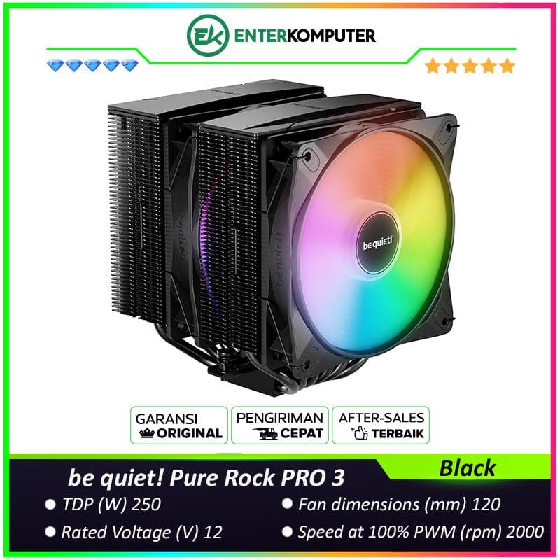 be quiet! Pure Rock PRO 3 LX - Impressively Performant and compact - High Performance Cooling - 2x Light Wings LX 120mm PWM - foto 1