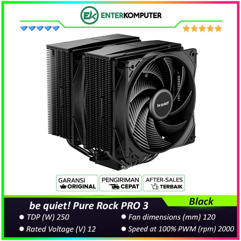 be quiet! Pure Rock PRO 3 Black - Impressively Performant and compact - High Performance Cooling - 2x Pure Wings 3 120mm PWM - foto 1