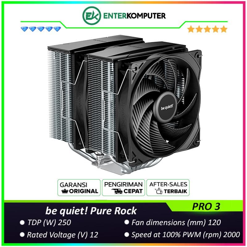 be quiet! Pure Rock PRO 3 - Impressively Performant and compact - High Performance Cooling - 2x Pure Wings 3 120mm PWM - foto 1