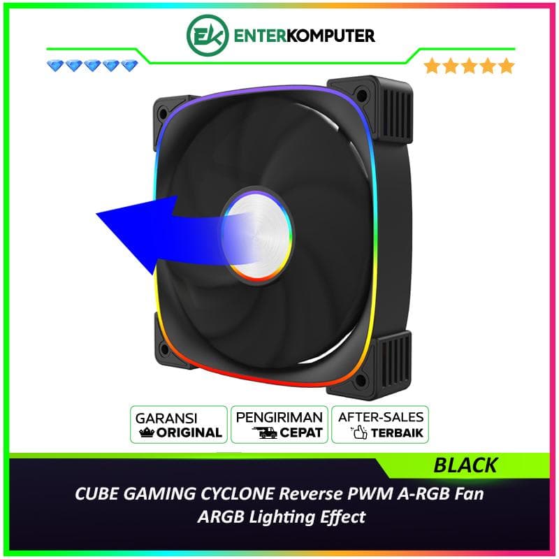 CUBE GAMING CYCLONE Reverse BLACK PWM A-RGB Fan - ARGB Lighting Effect - foto 1