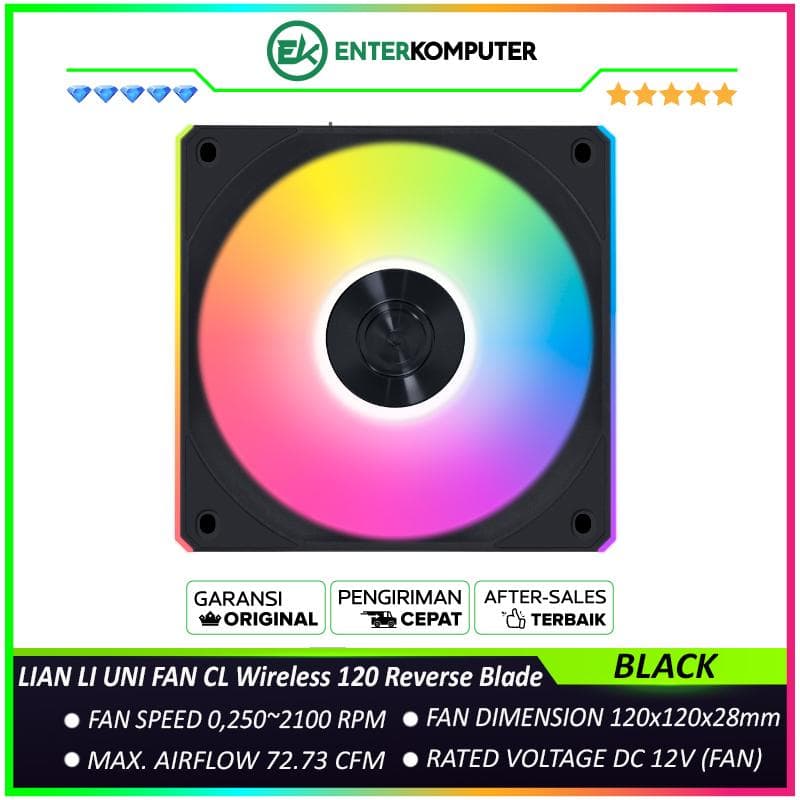 LIAN LI UNI FAN CL Wireless 120 Reverse Blade BLACK Single Pack - Two ARGB Light Zones - Balanced Performance with Quiet Operation - 12RCL1W1B - foto 1
