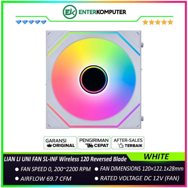 LIAN LI UNI FAN SL-INF Wireless 120 Reversed Blade WHITE Single Pack - Three Light Zones - Asymmetrical Infinity Mirror Design - 12RSLIN1W1W - foto 1