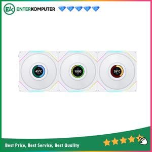 LIAN LI UNI FAN TL LCD120 WHITE Triple Pack with 1.6” LCD SCREEN & Controller - Dual Zone Lighting Effects - Empower with Customisable Display & Customisable Fan Speed - Dazzle with Infinity Mirror - foto 1