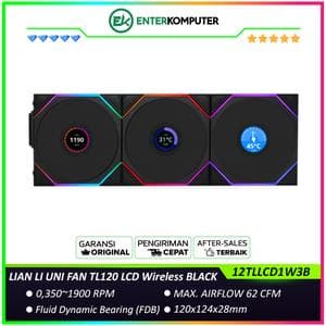 LIAN LI UNI FAN TL120 LCD Wireless BLACK Triple Pack with 1.6” LCD SCREEN & Controller - Two Light Zones for An Enhanced Visual Experience - Noise-Optimized and Performance-Oriented Fan - 12TLLCD1W3B - foto 1