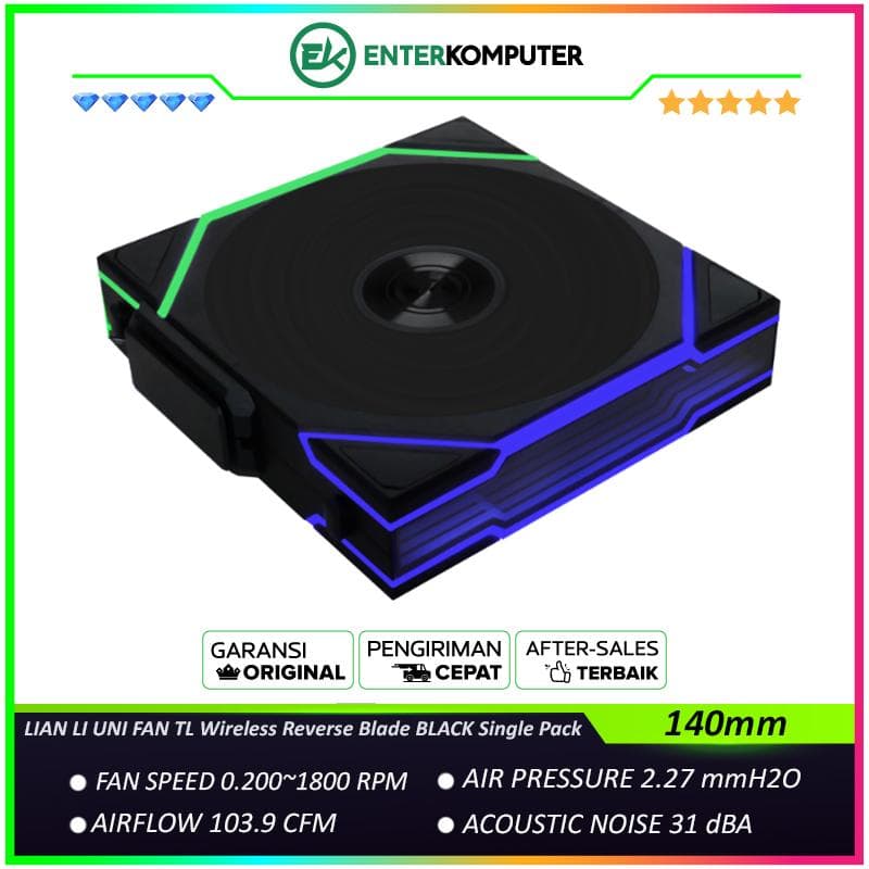LIAN LI UNI FAN TL Wireless 140 Reverse Blade BLACK Single Pack - ART of Cooling Redefined - Dual Zone Lighting Effects - Customisable Fan Speed and Dazzle with Infinity Mirror - 14RTL1W1B - foto 1