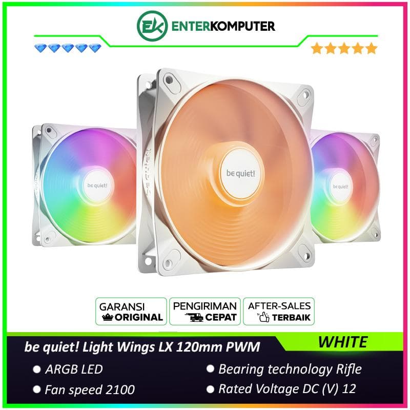 be quiet! Light Wings LX 120mm PWM High-speed White Triple Pack - Great Performance and Impressive Lighting - ARGB Connection Cable with Daisy Chain Option - foto 1