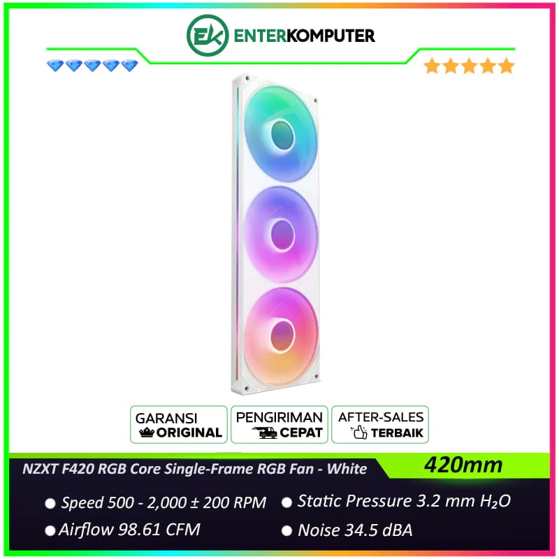 NZXT F420 RGB Core 420mm Single-Frame RGB Fan - White - foto 1