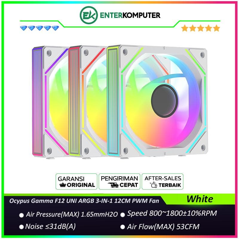 Ocypus Gamma F12 UNI ARGB 3-IN-1 White 12CM PWM Fan - foto 1