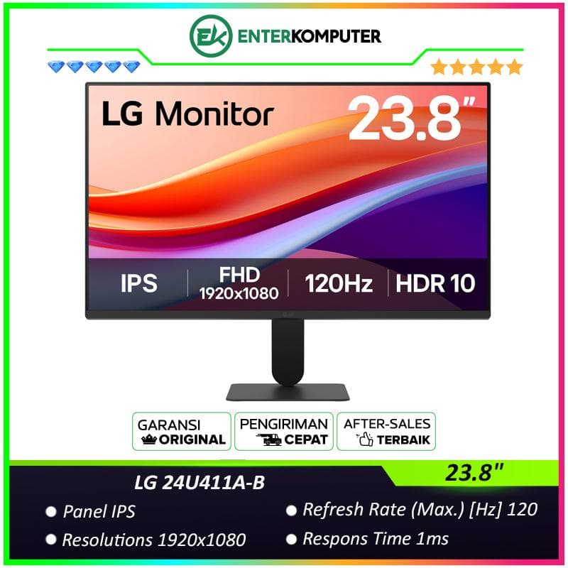LG 24U411A-B 23.8 Inch FHD IPS 120Hz HDR10 4-side Borderless Design Monitor - foto 1