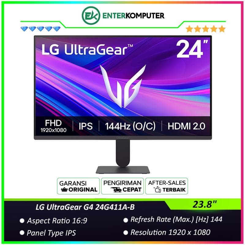 LG UltraGear G4 24G411A-B 23.8 FHD IPS 144Hz (O/C) HDR10 Gaming Monitor - foto 1