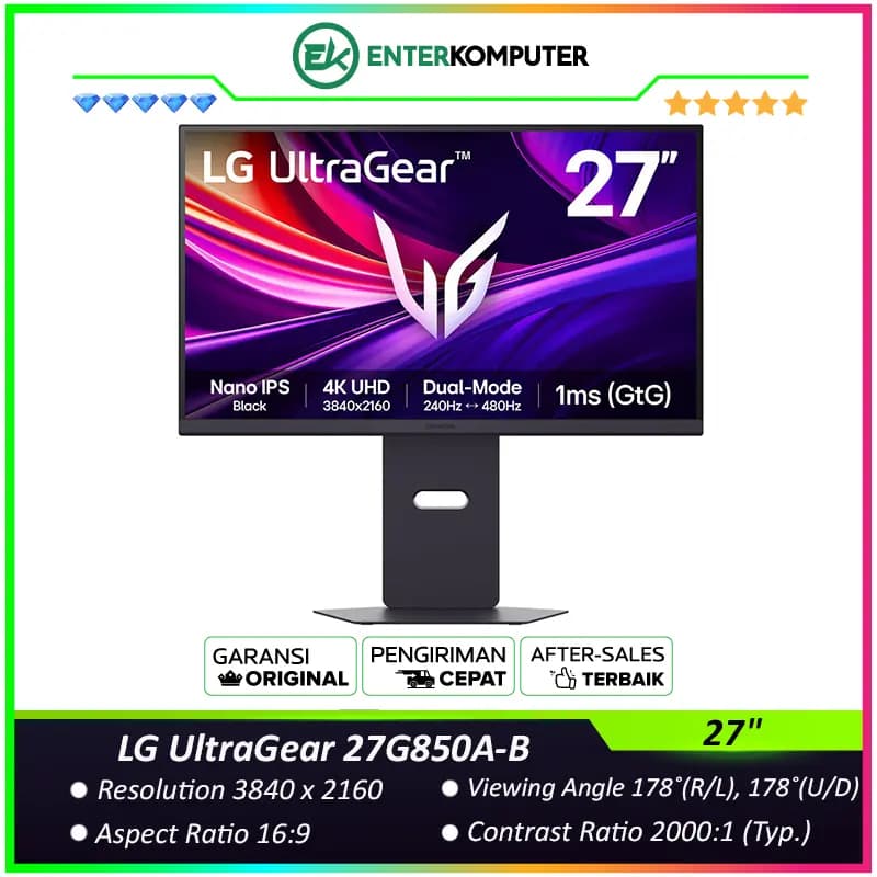 LG UltraGear 27G850A-B 27 UHD 4K Nano IPS 240Hz HDR600 Gaming Monitor - foto 1