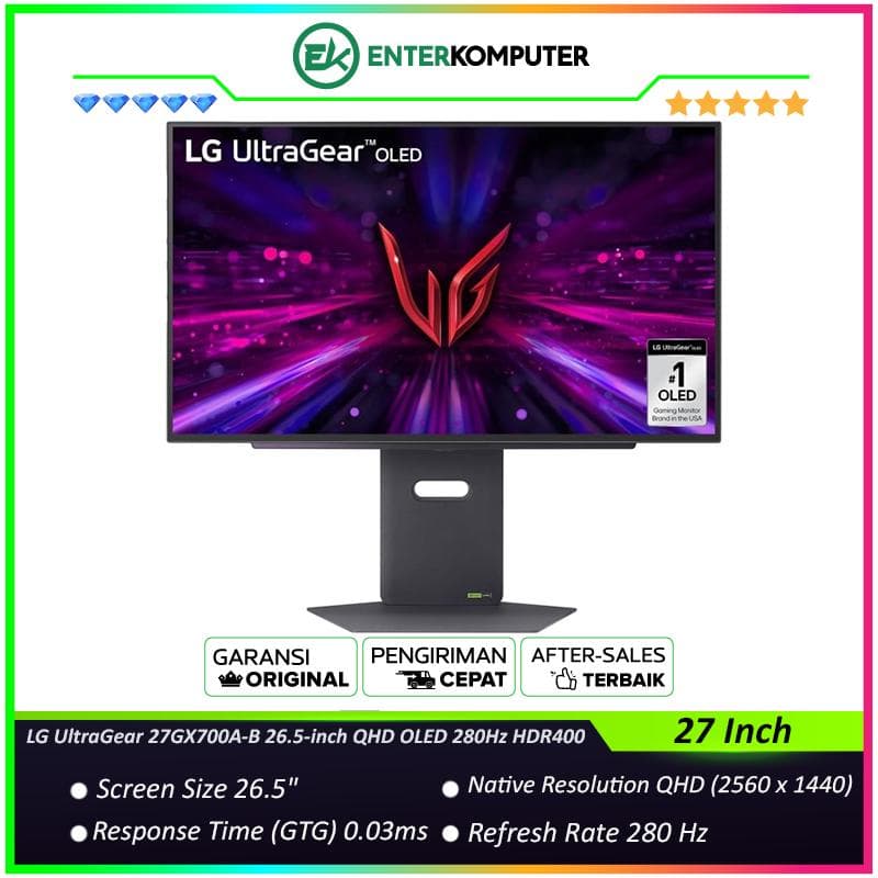 LG UltraGear 27GX700A-B 26.5-inch QHD OLED 280Hz HDR400 Gaming Monitor - foto 1