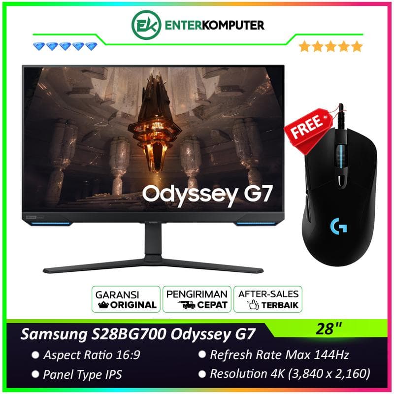 Samsung 28 S28BG700 Odyssey G7 UHD IPS Gaming Monitor 144Hz G-Sync Compatible with Smart TV Experience - Promo Terbatas!!! Gift Logitech G403 Hero - foto 1