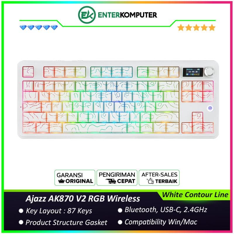 Ajazz AK870 V2 RGB Wireless Mechanical Keyboard with TFT Display Screen & Knob - Side-Print White Contour Line - foto 1