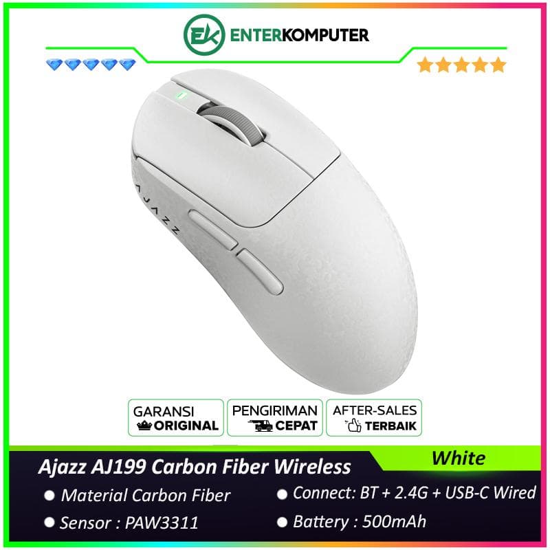 Ajazz AJ199 Carbon Fiber Wireless Gaming Mouse - White - foto 1