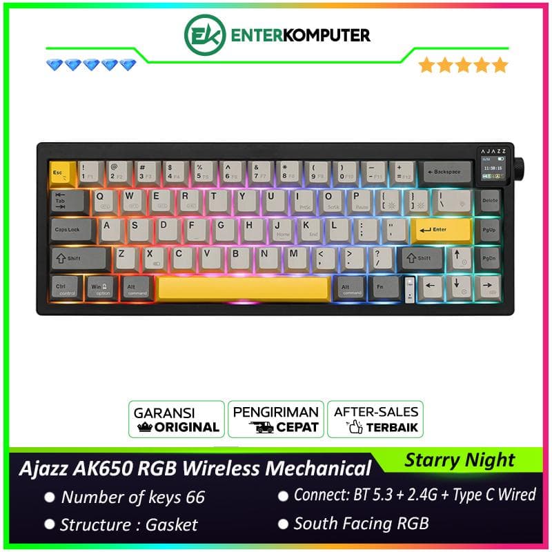 Ajazz AK650 RGB Wireless Mechanical Keyboard with TFT Display Screen & Knob - Flying Fish Switch - Starry Night - foto 1