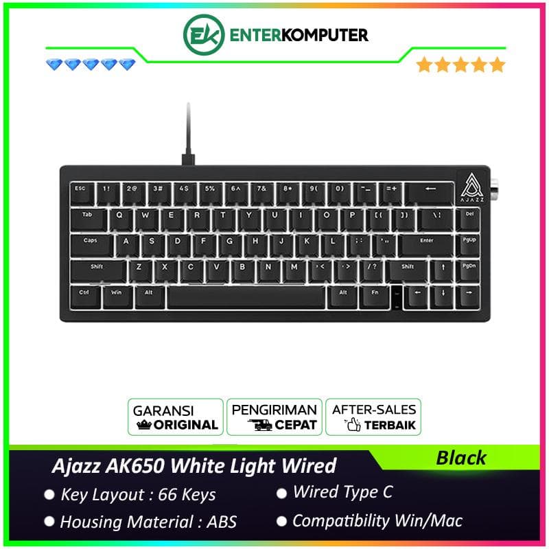 Ajazz AK650 White Light Wired Mechanical Keyboard - Red Switch - Black - foto 1