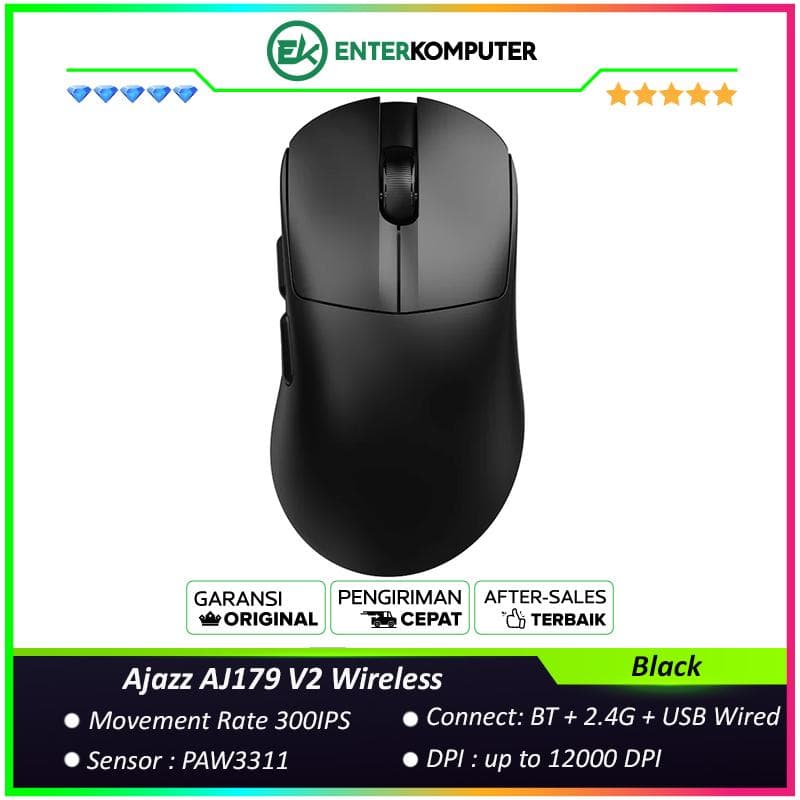 Ajazz AJ179 V2 Wireless Gaming Mouse - Black - foto 1