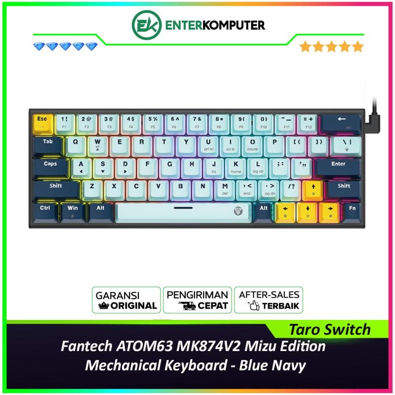 Fantech ATOM63 MK874V2 Mizu Edition Mechanical Keyboard - Blue Navy (Taro Switch) - foto 1