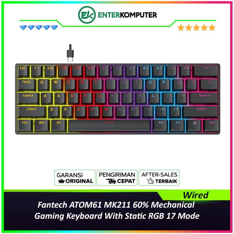 Fantech ATOM61 MK211 Wired 60% Mechanical Gaming Keyboard With Static RGB 17 Mode - foto 1