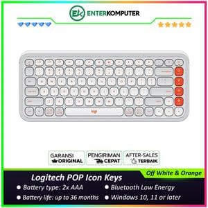 Logitech POP Icon Keys Compact Wireless Keyboard with Bold Design and Customizable Action Keys - Off White & Orange - foto 1