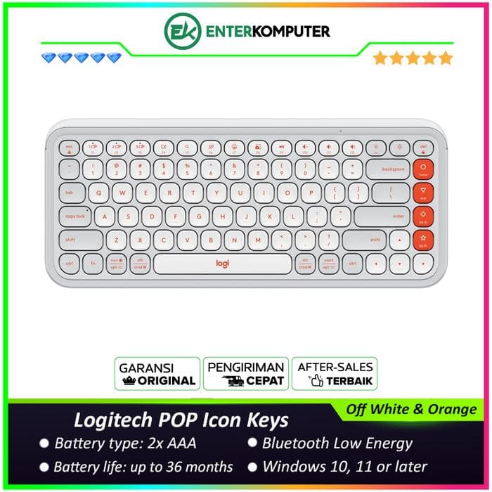 Logitech POP Icon Keys Compact Wireless Keyboard with Bold Design and Customizable Action Keys - Off White & Orange - foto 1