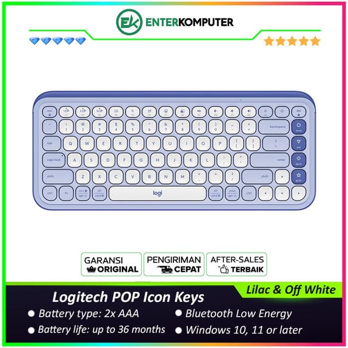 Logitech POP Icon Keys Compact Wireless Keyboard with Bold Design and Customizable Action Keys - Lilac & Off White - foto 1