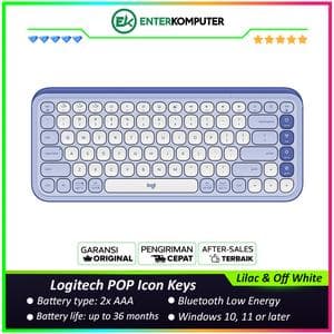 Logitech POP Icon Keys Compact Wireless Keyboard with Bold Design and Customizable Action Keys - Lilac & Off White - foto 1