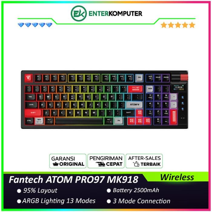 Fantech ATOM PRO97 MK918 95% Wireless Mechanical Gaming Keyboard - Black (Blue Switch) - foto 1