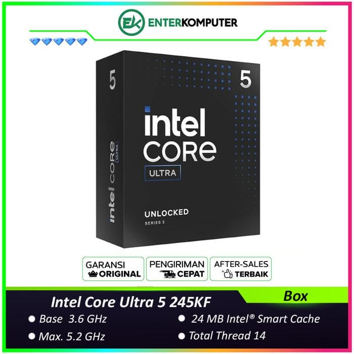 Intel Core Ultra 5 245KF 3.6GHz Up To 5.2GHz - Cache 24MB [Box] Socket LGA 1851 - Arrow Lake Series - foto 1