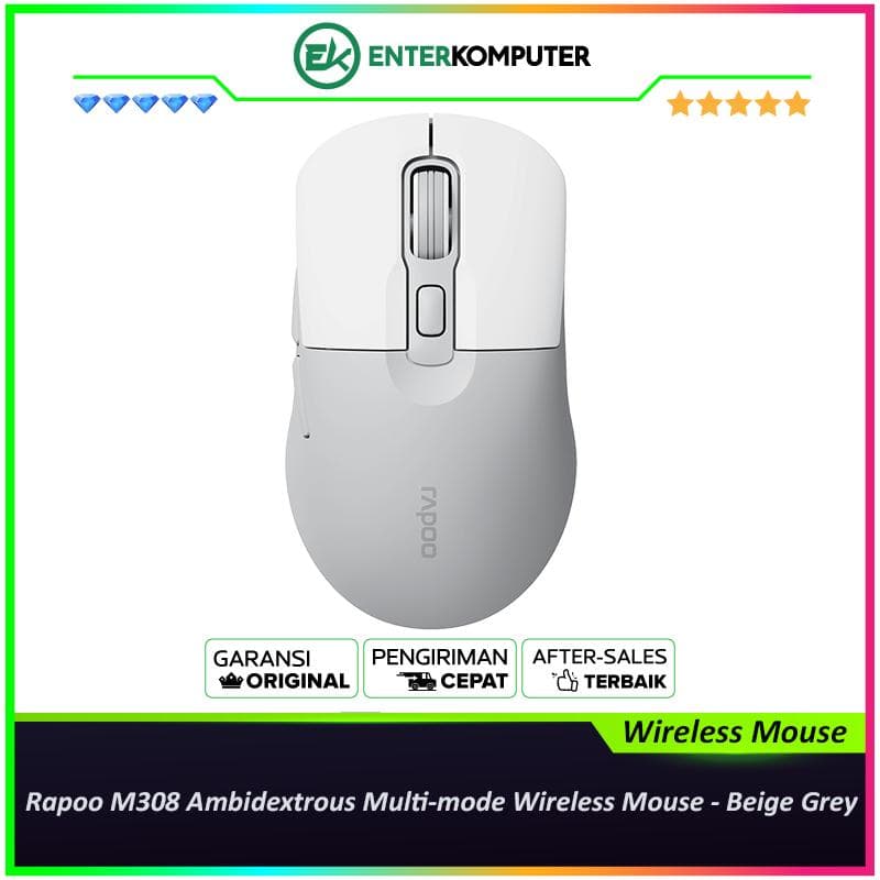 Rapoo M308 Ambidextrous Multi-mode Wireless Mouse - Beige Grey - foto 1